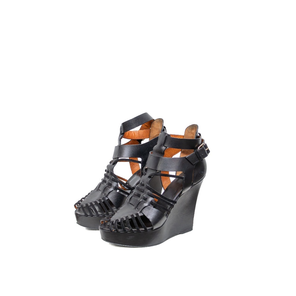 GIVENCHY Corinne Black Leather Cage Wedge Sandals – US 8.5‎ / UK 6 / EU 39